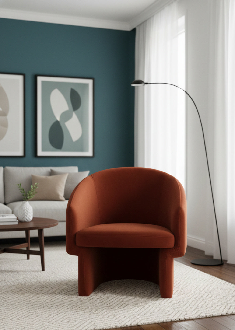 Barrel-Back Orange Lounge Chair by Splendido Lauryn Accent Chair, alternate view 2