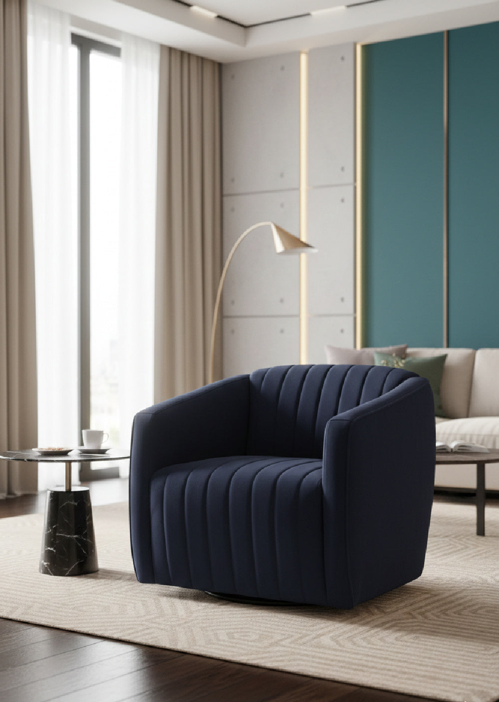Channel Tufted Swivel Lounge Chair by Splendido Garrison Accent Chair, alternate view 2