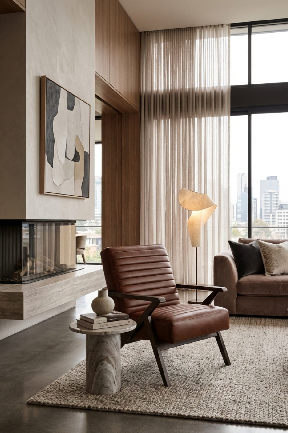 Brown Leather Channeled Lounge Chair by Splendido Peyton Accent Chair, alternate view 2