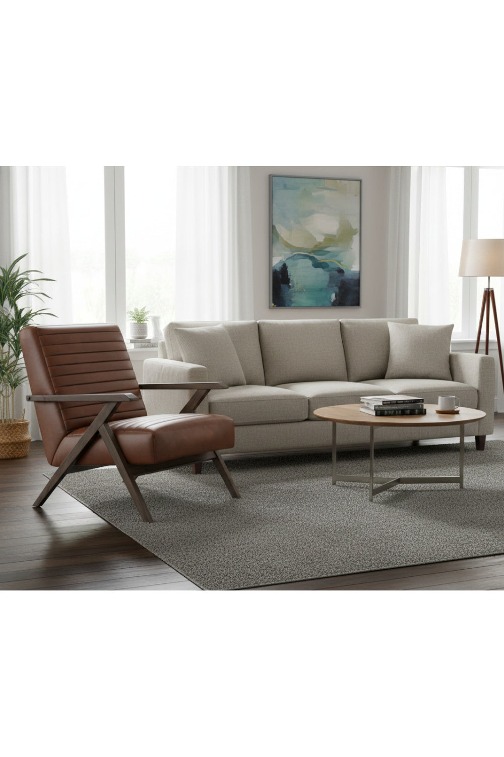 Brown Leather Channeled Lounge Chair by Splendido Peyton Accent Chair, alternate view 7