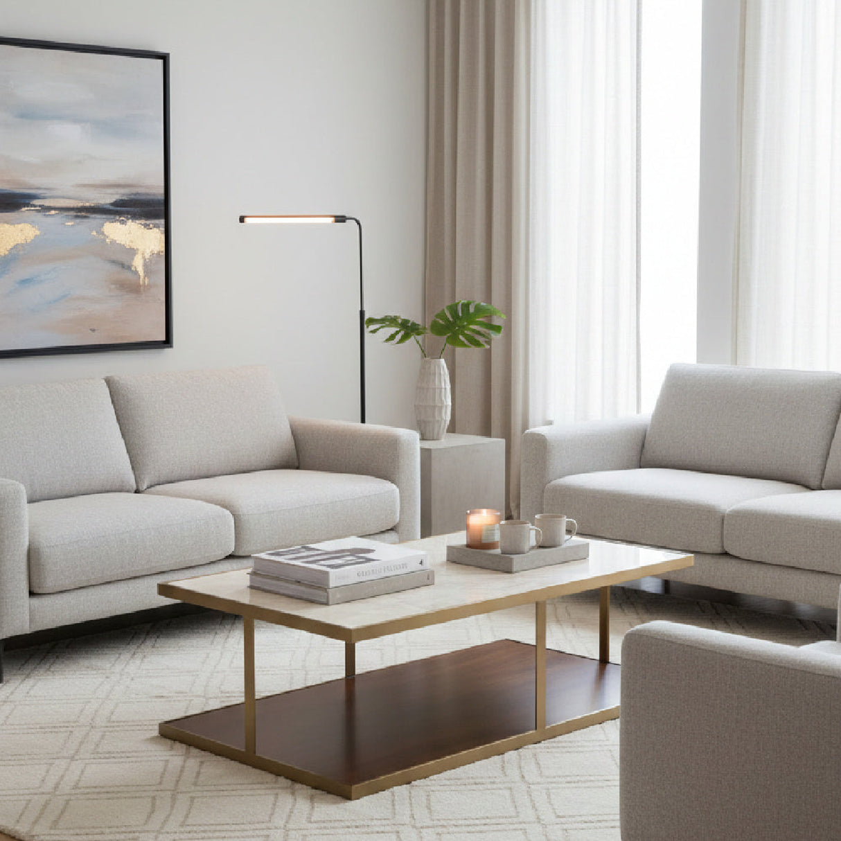 Modern European furniture - Beige Marble Rectangular Coffee Table - www.oroa.com