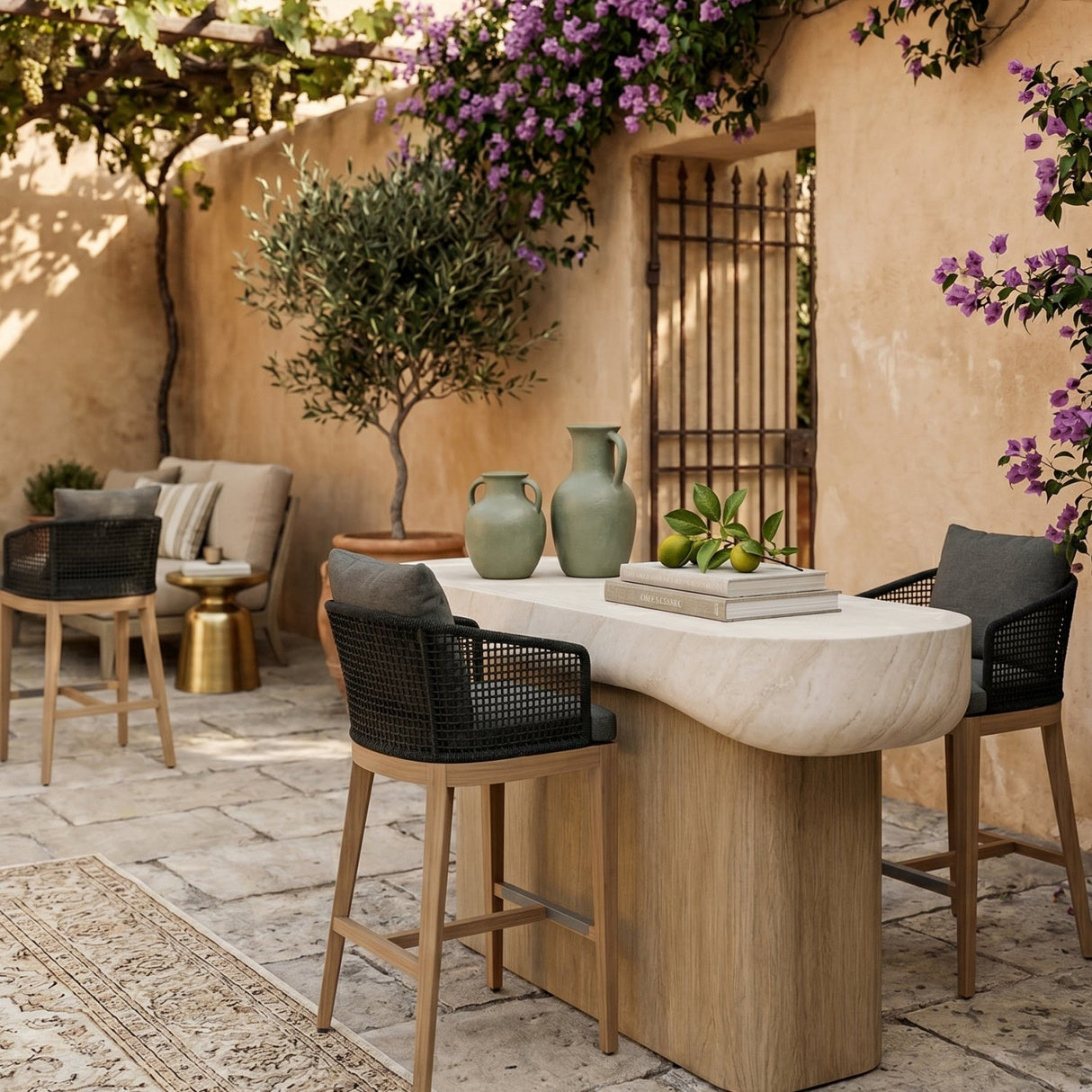 Gray Weave Indoor/Outdoor Counter Stool by Splendido Capri Outdoor Lounge Chair, alternate view 2