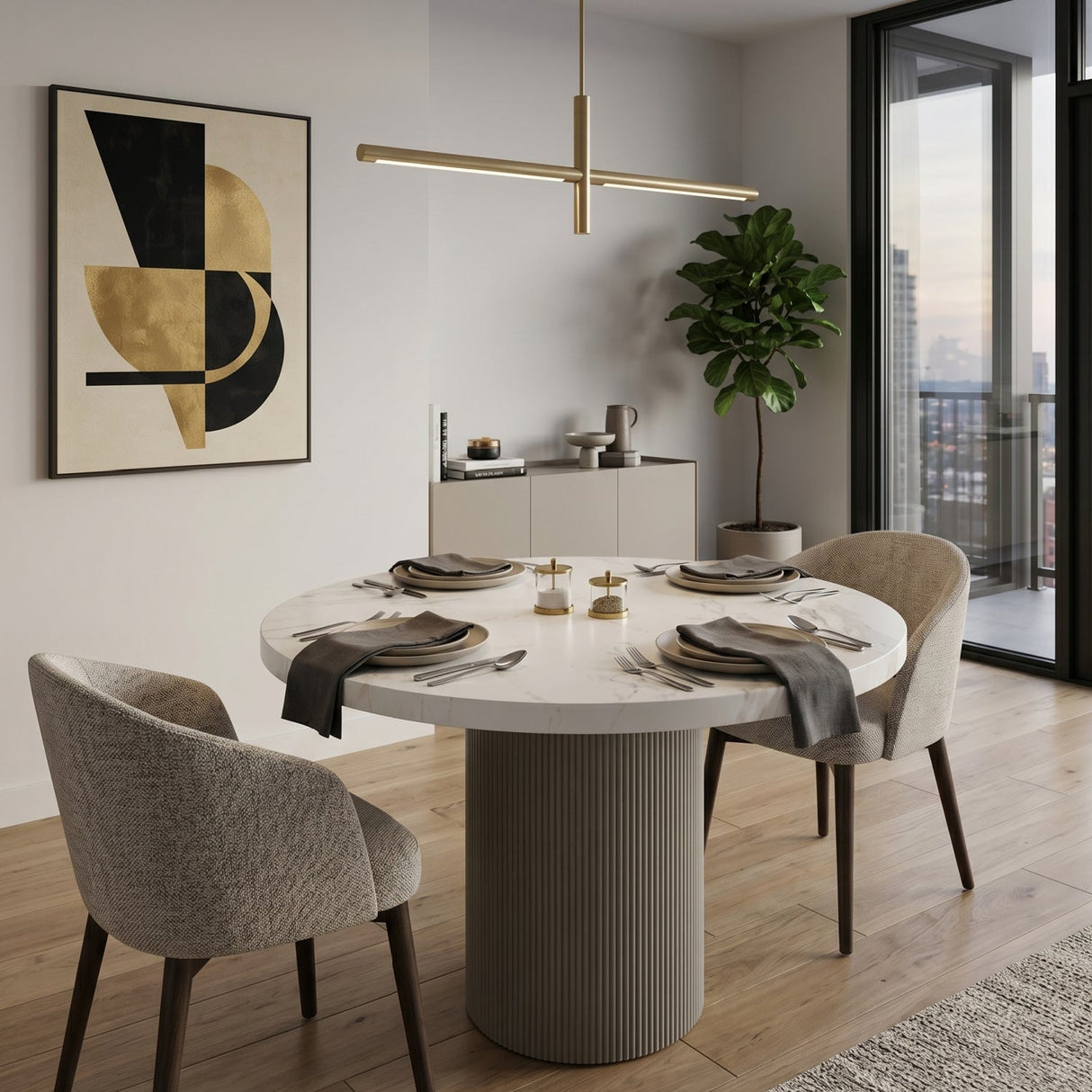 Round Marble-Look Indoor/Outdoor Dining Table by Splendido Nicolette, alternate view 2