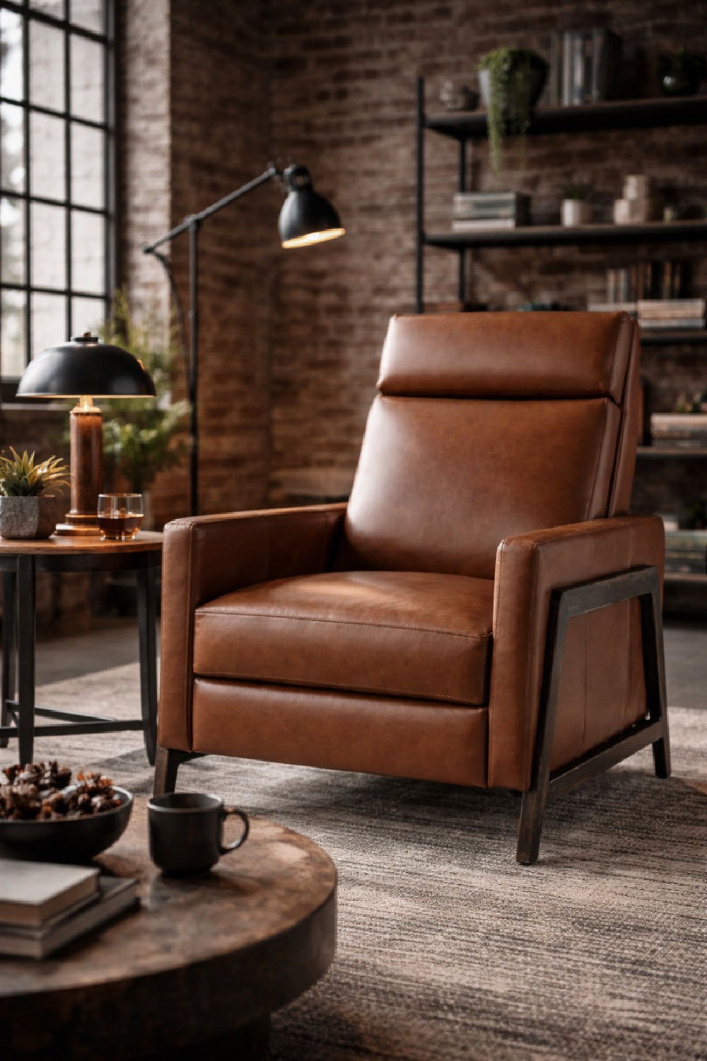 Brown Leather Recliner Chair by Splendido Brandon Accent Chair, alternate view 2