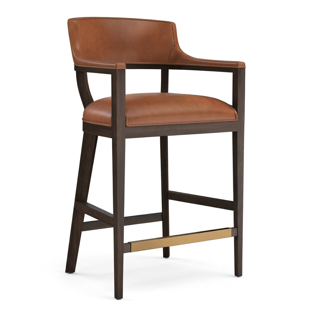 Oak Wood Frame Leather Barstool by Splendido Brylea