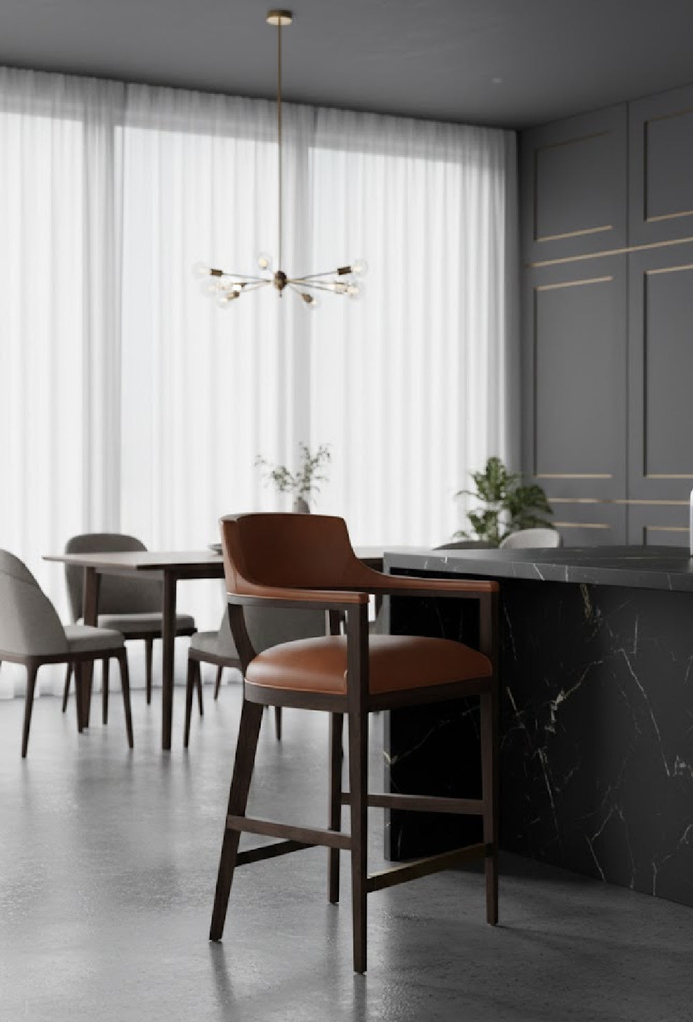 Oak Wood Frame Leather Barstool by Splendido Brylea, alternate view 2