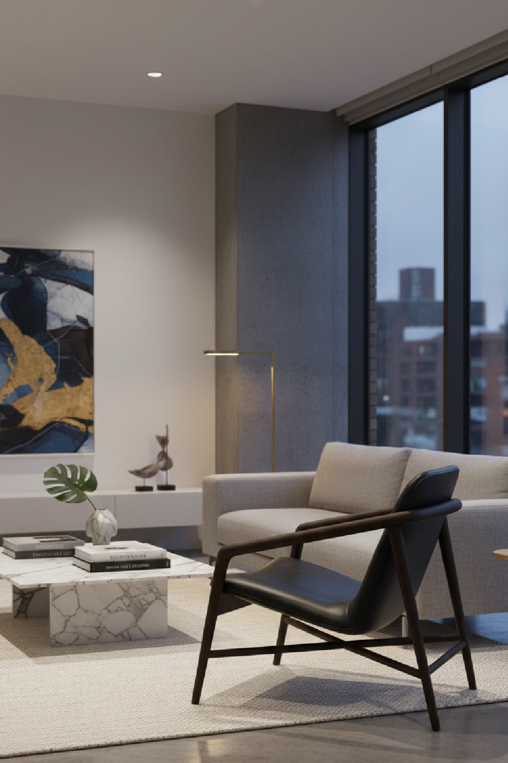 Black Leather Oak Lounge Chair by Splendido Cinelli Accent Chair, alternate view 2