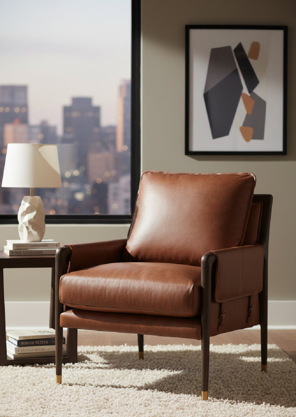 Vintage Style Leather Lounge Chair by Splendido Mauti Accent Chair, alternate view 2