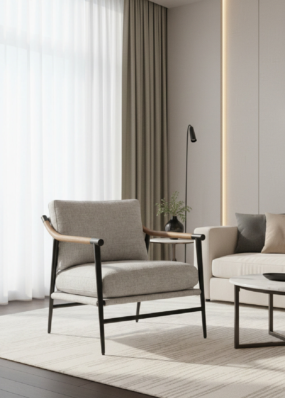 Light Gray Fabric Lounge Chair by Splendido Meadow Accent Chair, alternate view 2