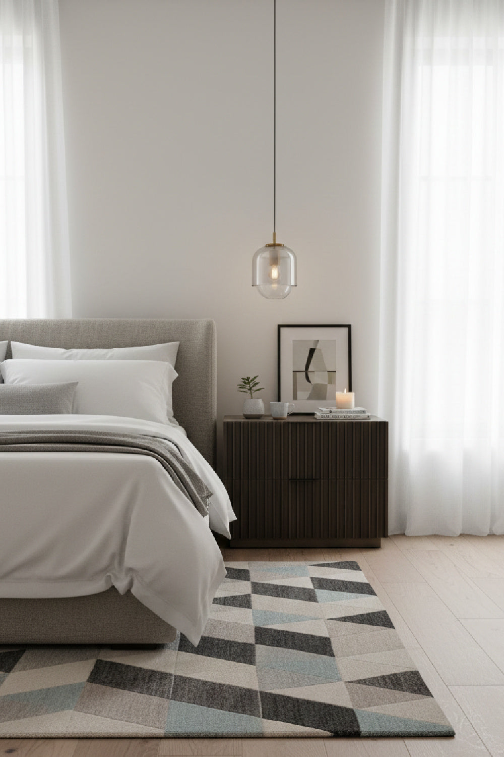 Taupe Fluted Wooden 2-Drawer Nightstand by Splendido Carlin, alternate view 2