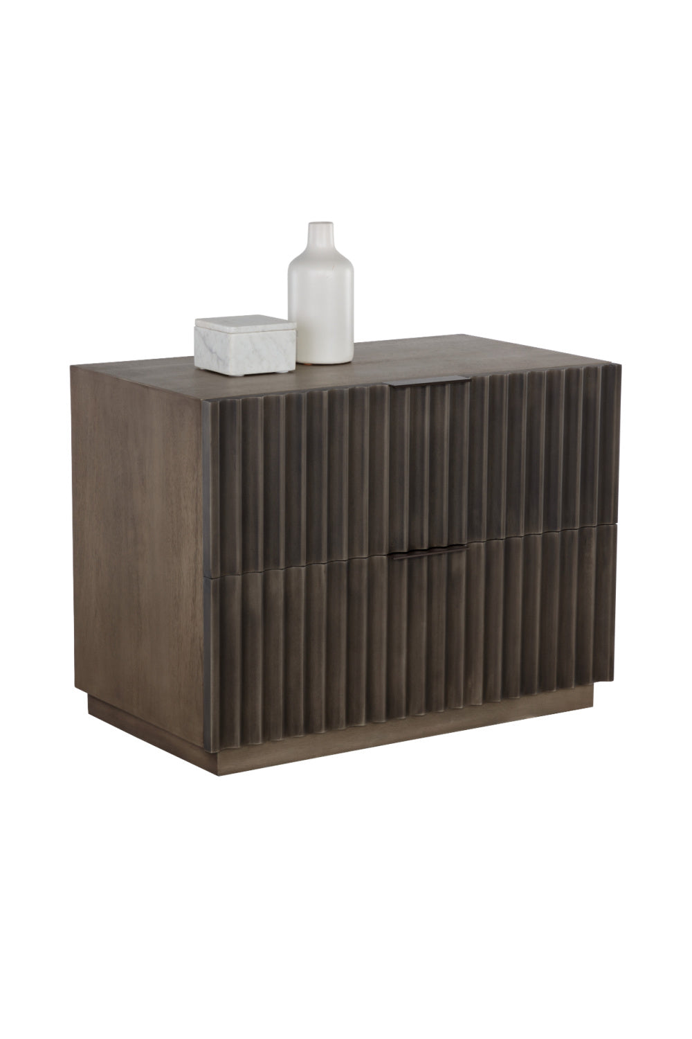 Taupe Fluted Wooden 2-Drawer Nightstand by Splendido Carlin, alternate view 4