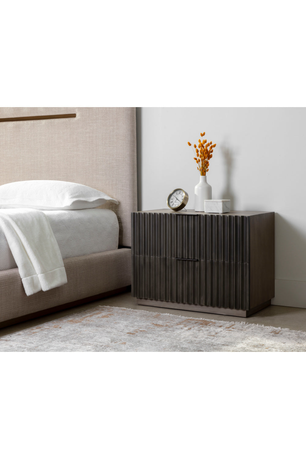 Taupe Fluted Wooden 2-Drawer Nightstand by Splendido Carlin, alternate view 8