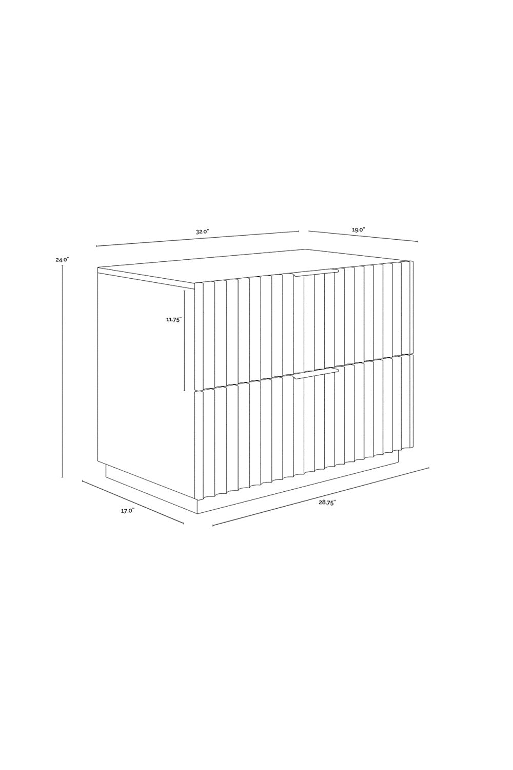 Taupe Fluted Wooden 2-Drawer Nightstand by Splendido Carlin, alternate view 9