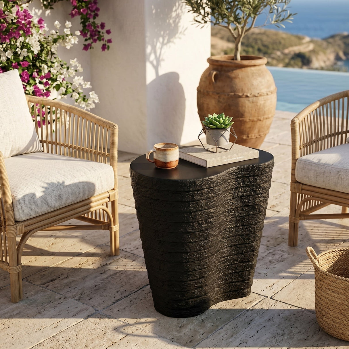 Black Ridged Indoor/Outdoor End Table by Splendido Mojave Side Table, alternate view 2