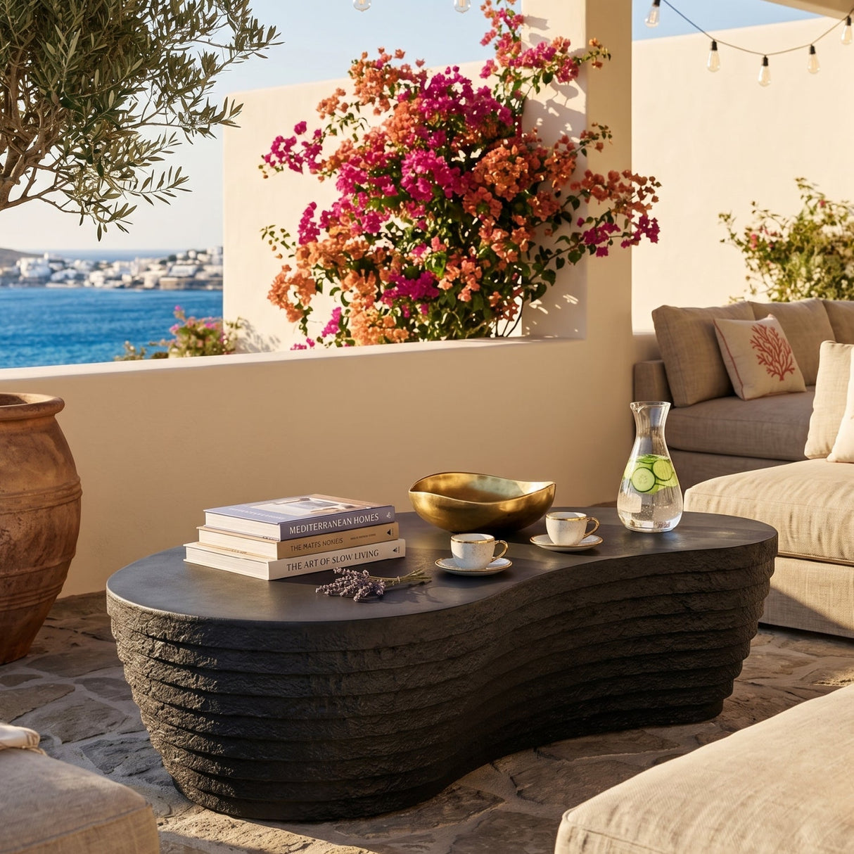 Black Curved Indoor/Outdoor Coffee Table by Splendido Mojave, alternate view 2