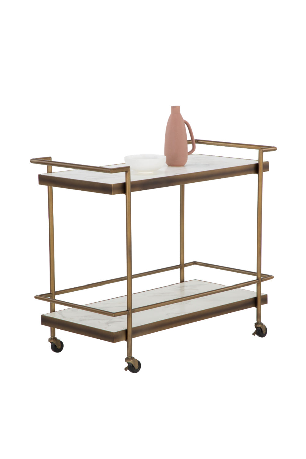 White Marble Look Bar Cart by Splendido Contardi Trolley, alternate view 4