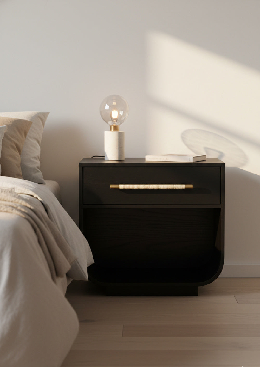Modern Oak Curved Nightstand by Splendido Tarrant, alternate view 14