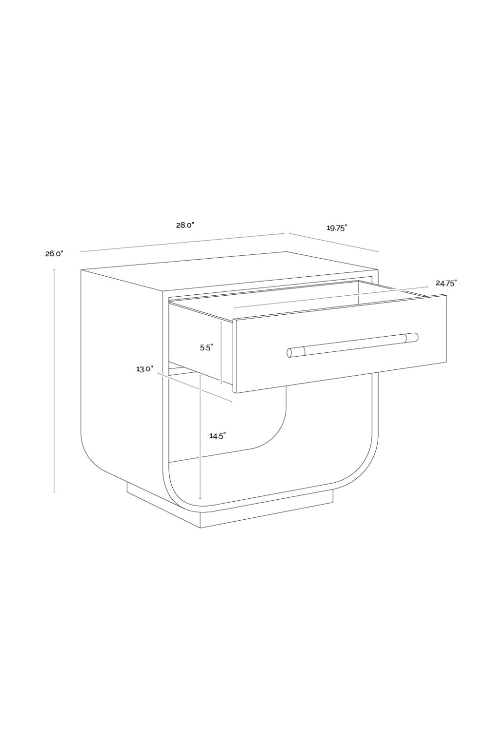 Modern Oak Curved Nightstand | Splendido Tarrant | Oroa.com