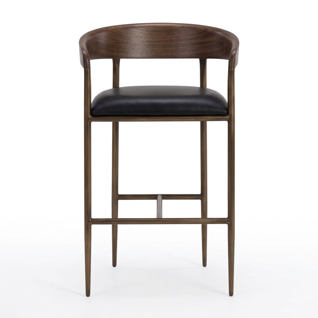 Hammered Metal Leather Bar Stool by Splendido Zanatta Barstool, alternate view 3