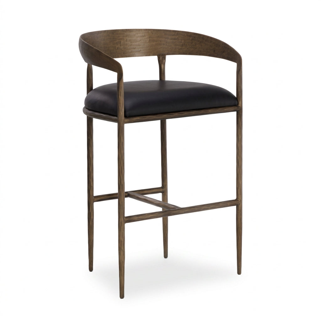 Hammered Metal Leather Bar Stool by Splendido Zanatta Barstool