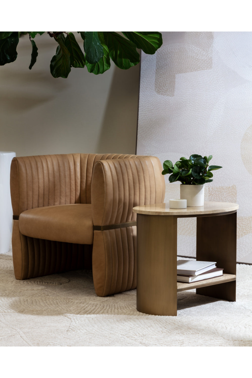 Leather Channeled Lounge Chair by Splendido Tryor Accent Chair, alternate view 2