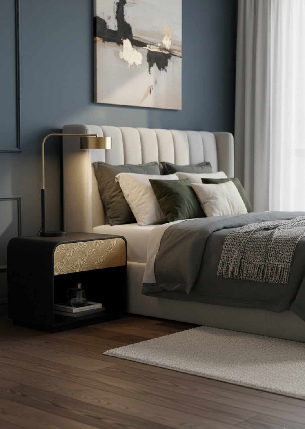 Champagne Gold Accented Black Nightstand by Splendido Algarve, alternate view 2