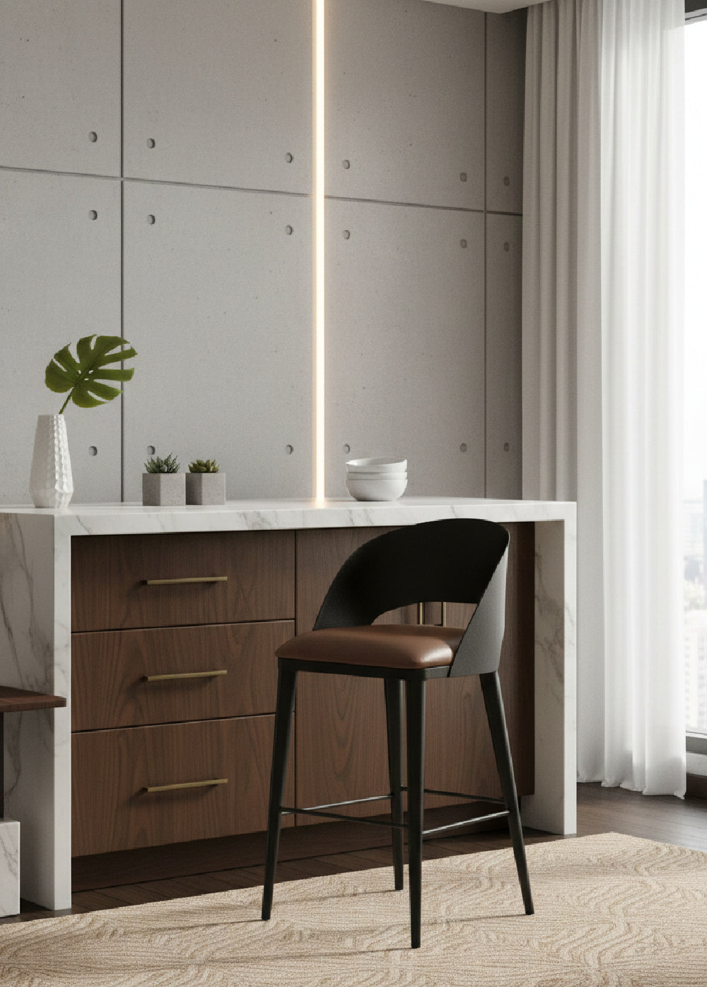Modern European furniture - Brown Leather Seat Bar Stool - www.oroa.com