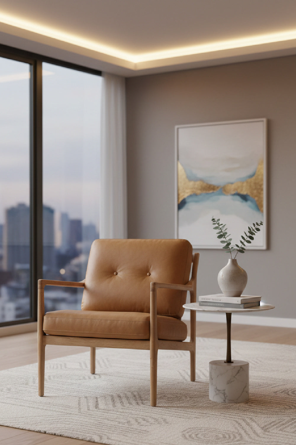 Button-Tufted Leather Lounge Chair by Splendido Gilmore Accent Chair, alternate view 2