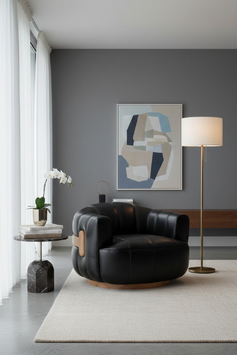 Oak Base Barrel Swivel Armchair by Splendido Tadeo Accent Chair, alternate view 15