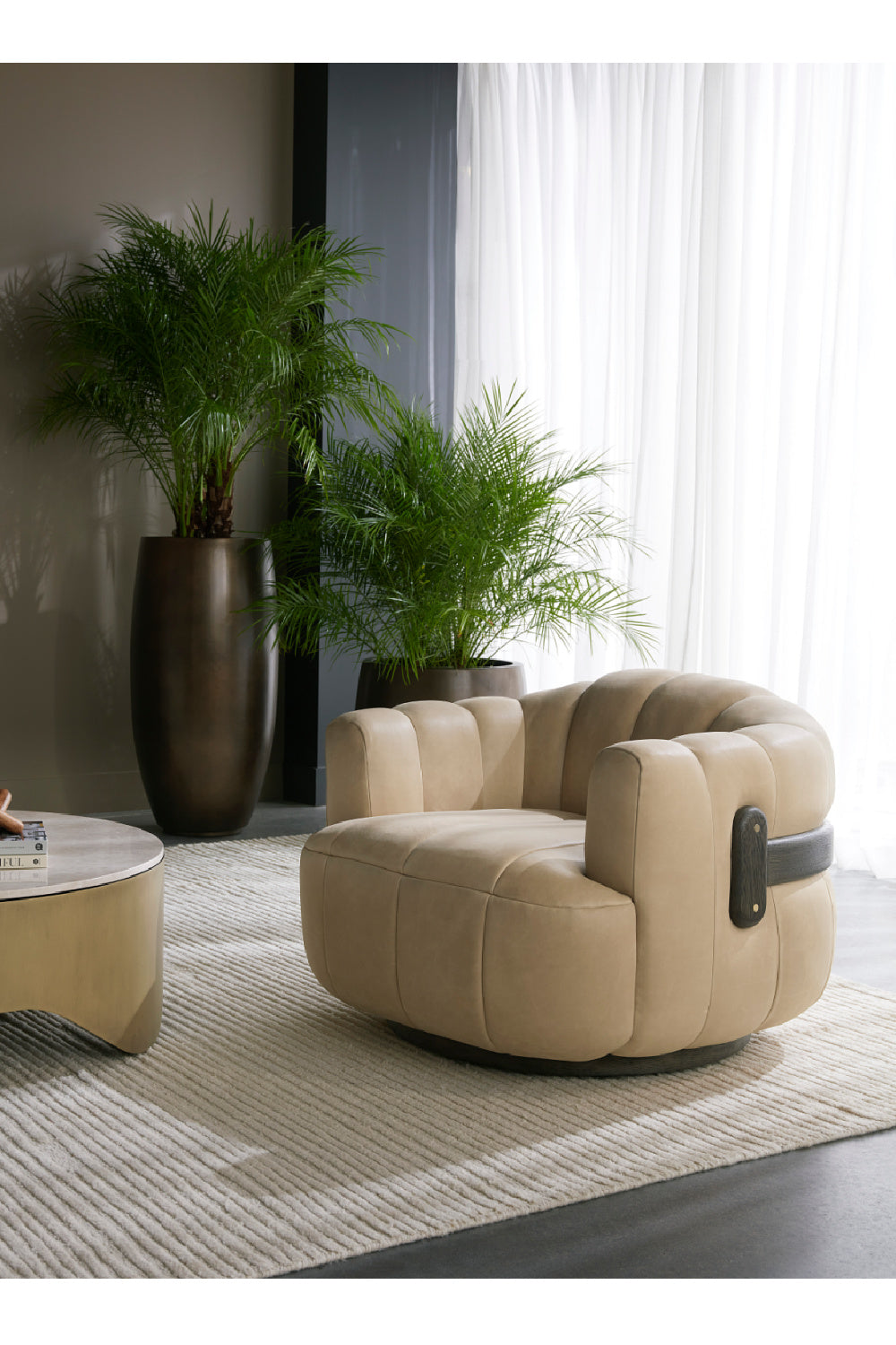 Oak Base Barrel Swivel Armchair by Splendido Tadeo Accent Chair, alternate view 2
