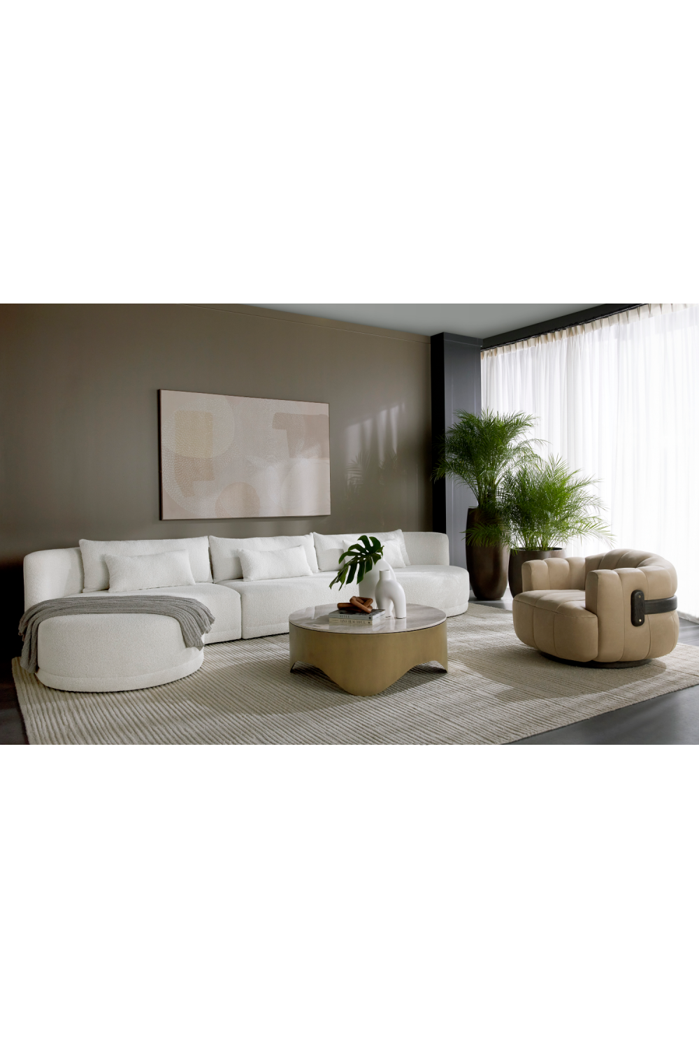 Oak Base Barrel Swivel Armchair | Splendido Tadeo