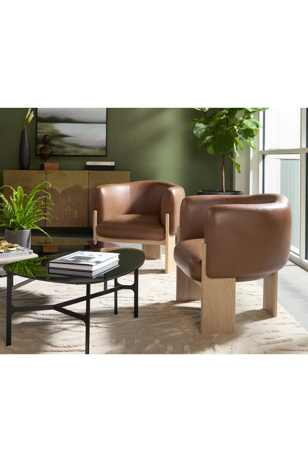 Brown Leather Curved Lounge Chair by Splendido Trine Accent Chair, alternate view 12