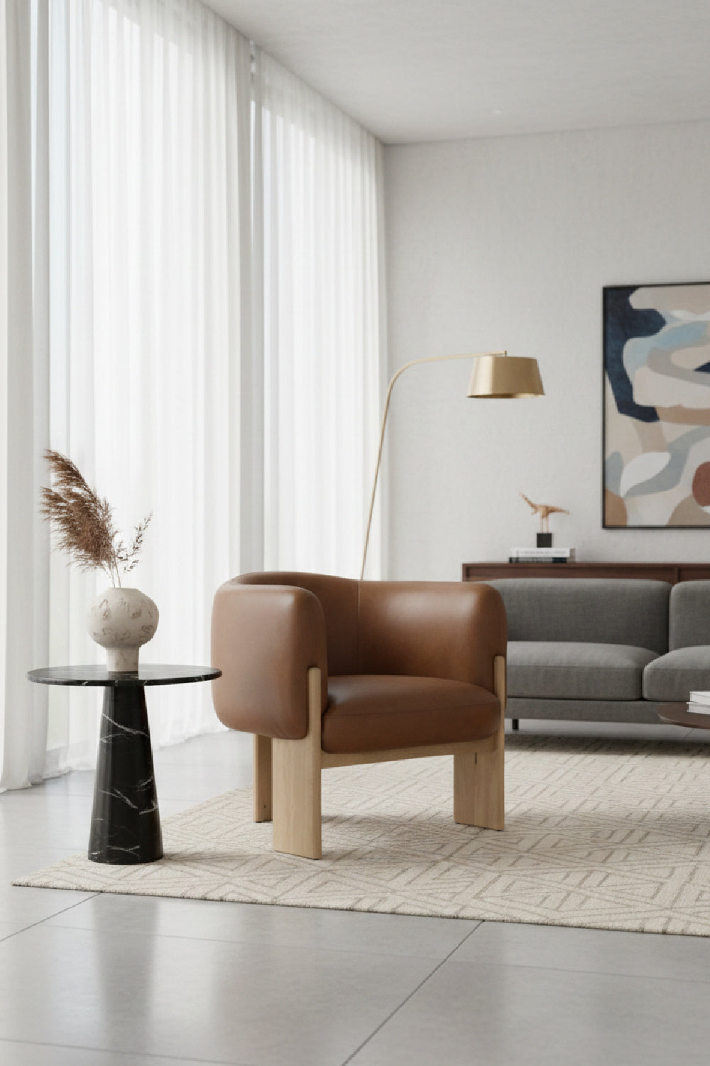 Brown Leather Curved Lounge Chair by Splendido Trine Accent Chair, alternate view 2