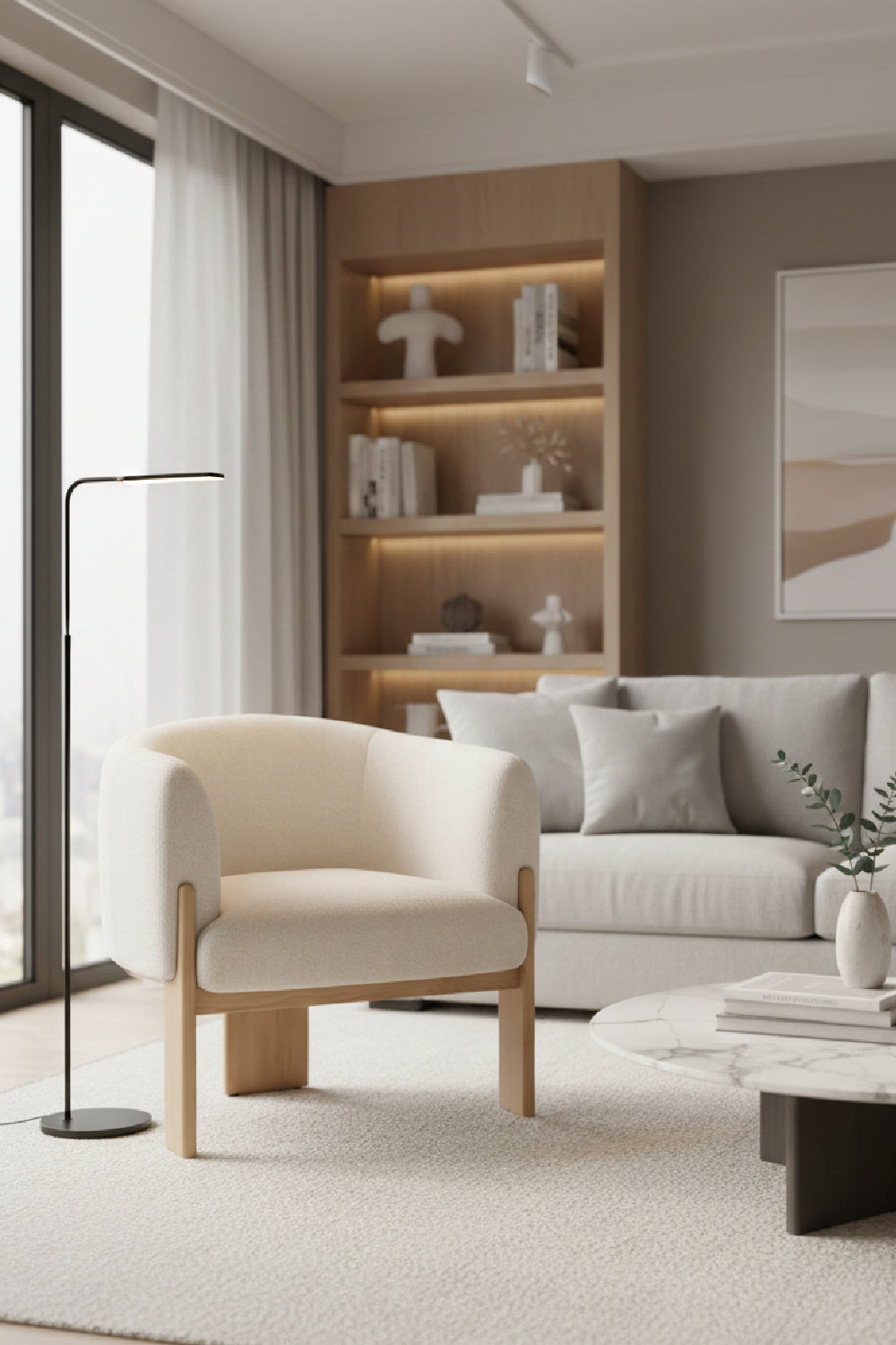Cream Fabric Curved Lounge Chair by Splendido Trine Accent Chair, alternate view 2