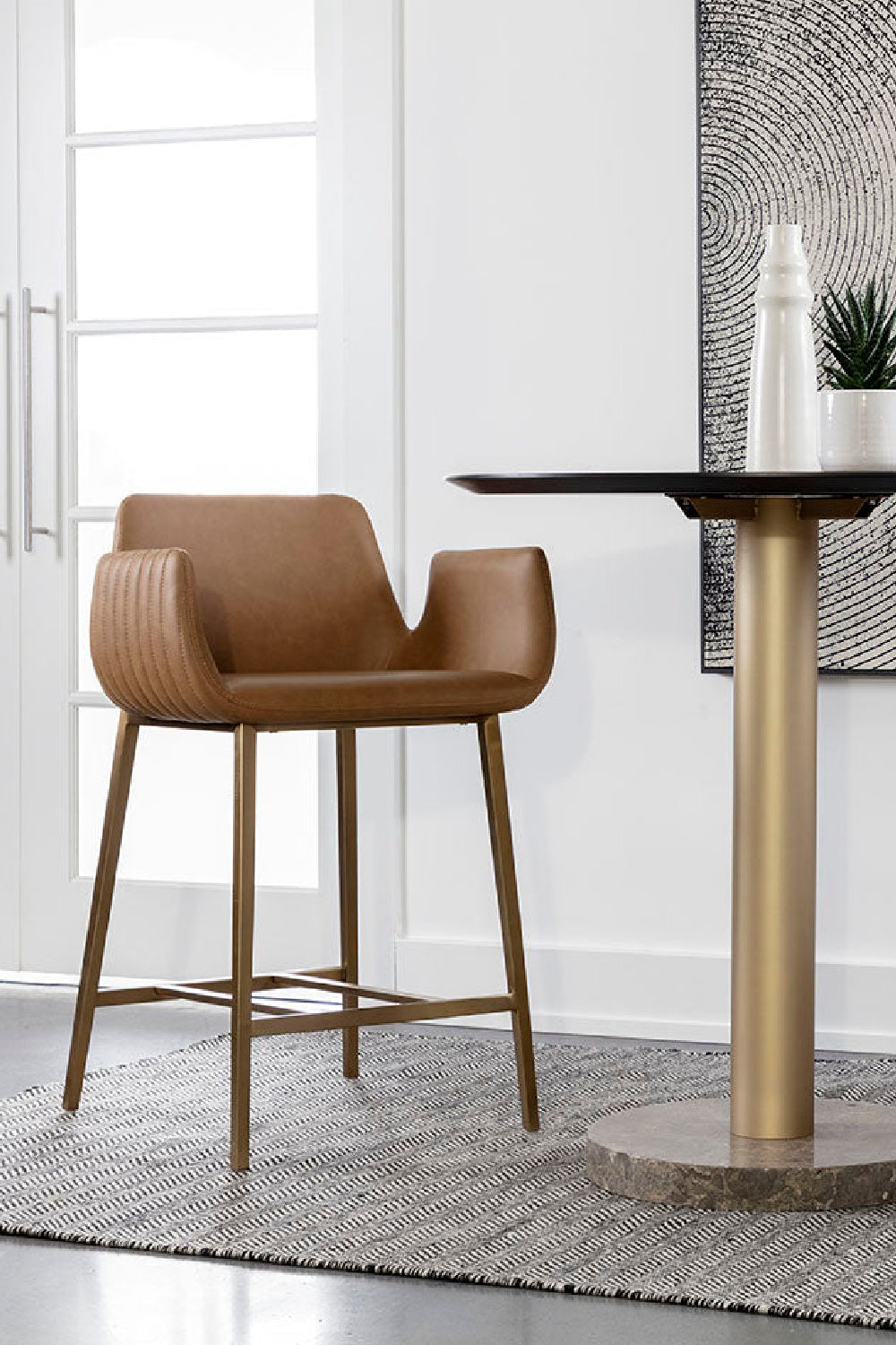 Leather-Look Channeled Arm Counter Stool by Splendido Lucano, alternate view 2
