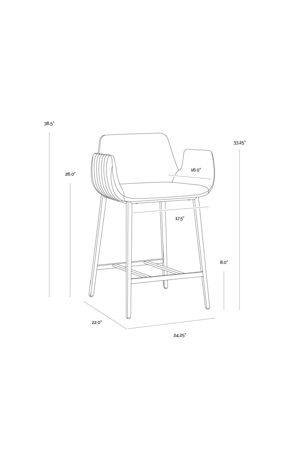 Leather-Look Channeled Arm Counter Stool by Splendido Lucano, alternate view 12