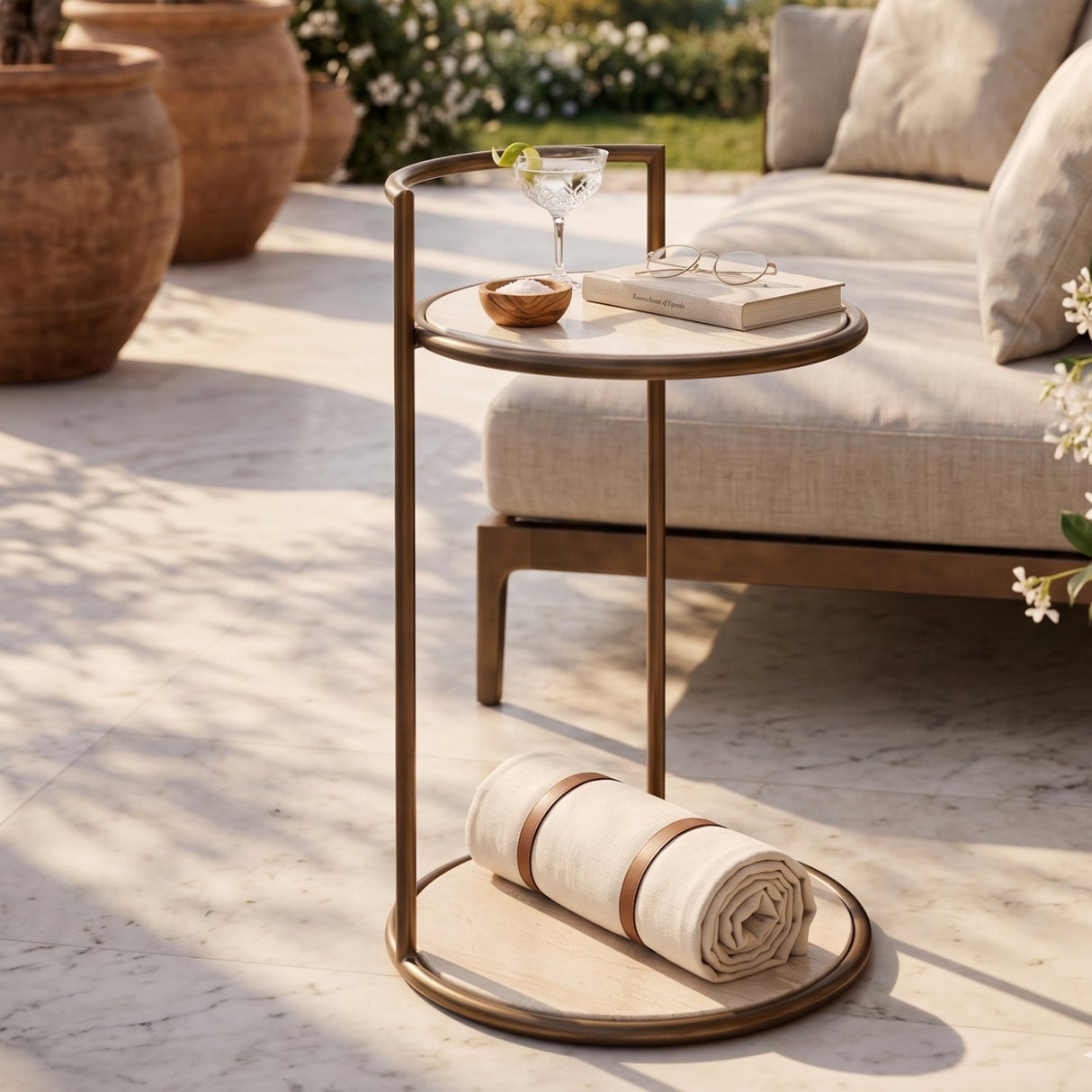 Gold Frame Indoor/Outdoor End Table by Splendido Parga Outdoor Side Table, alternate view 2