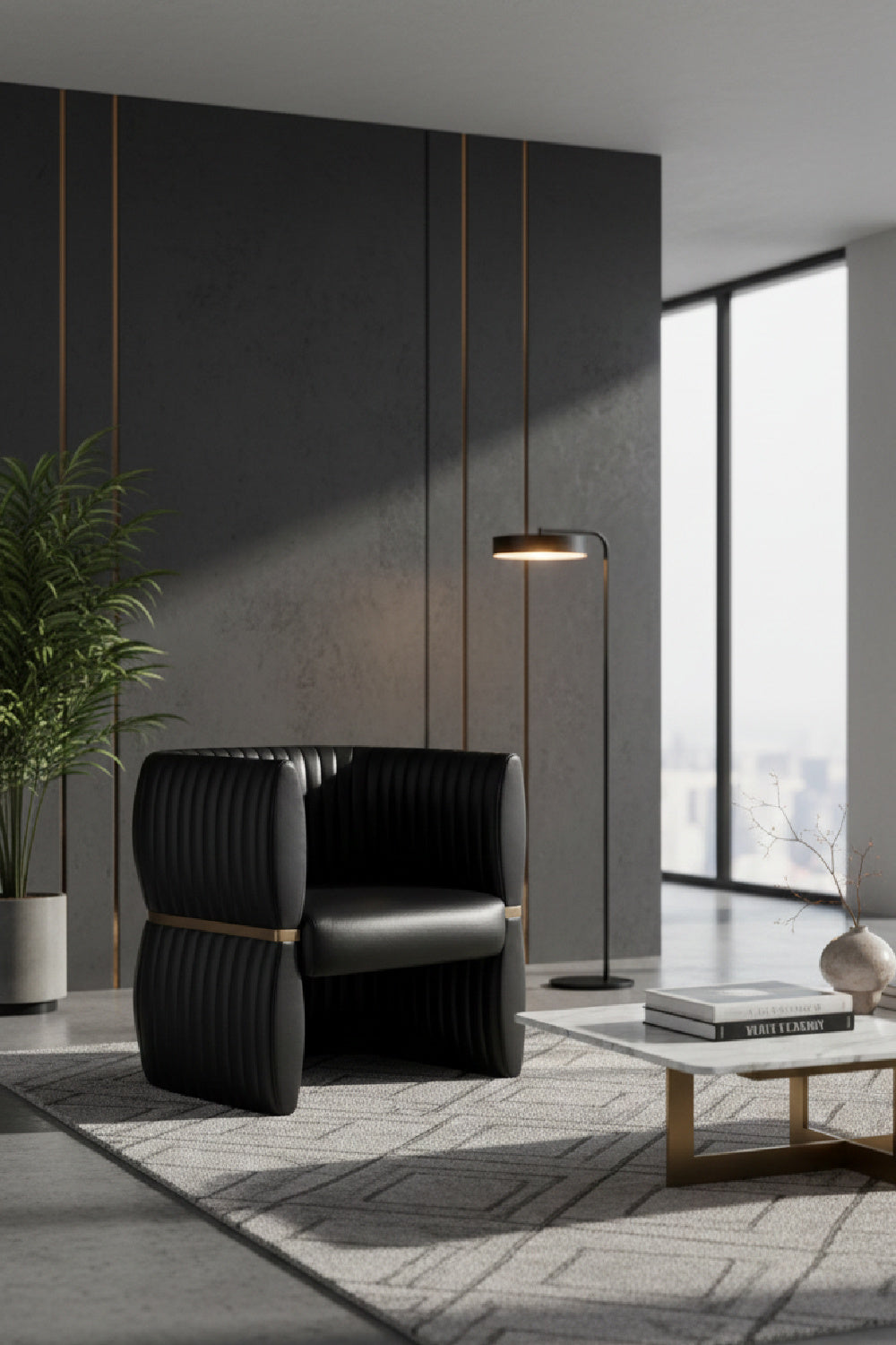 Leather Channeled Lounge Chair by Splendido Tryor Accent Chair, alternate view 17