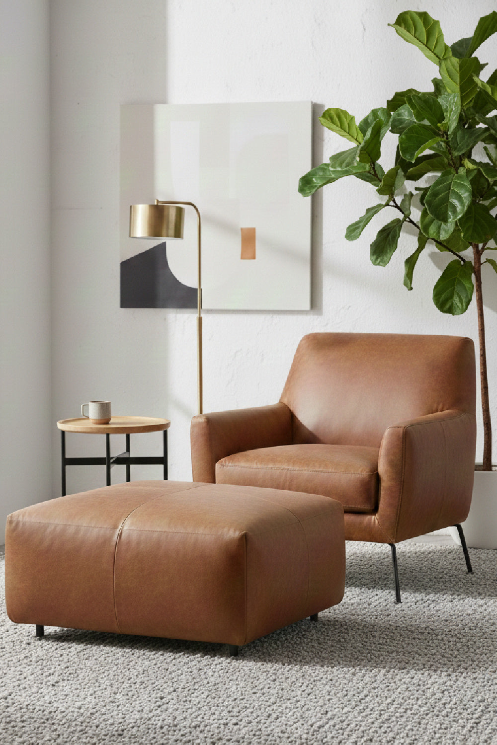 Brown Leather Square Ottoman by Splendido Elio, alternate view 2