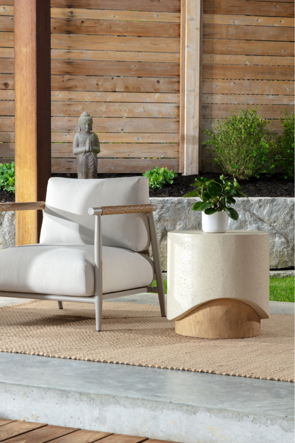 Cream Cylindrical Indoor/Outdoor End Table by Splendido Patras Side Table, alternate view 2