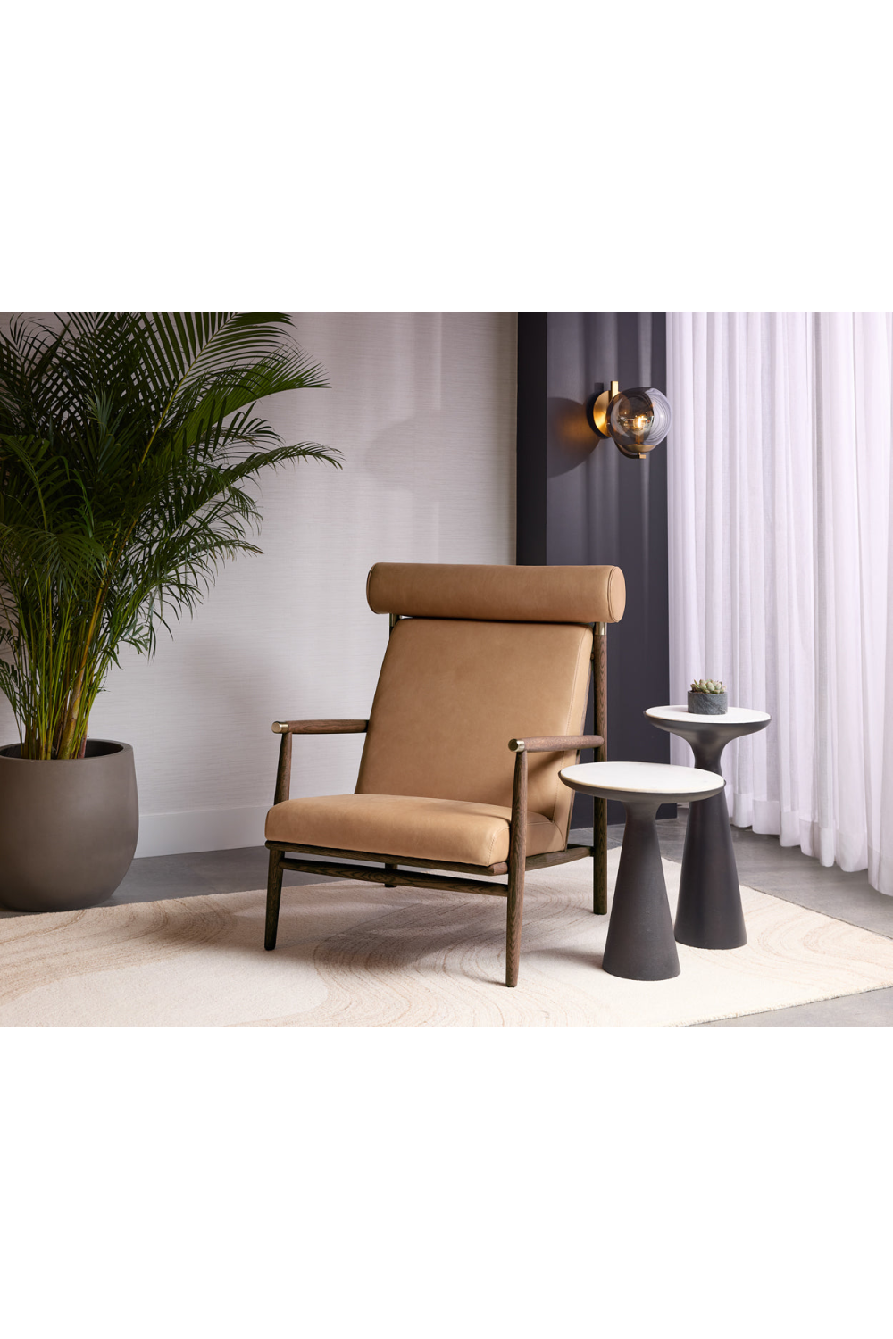 Oak Framed Leather Lounge Chair by Splendido Biko Accent Chair, alternate view 2