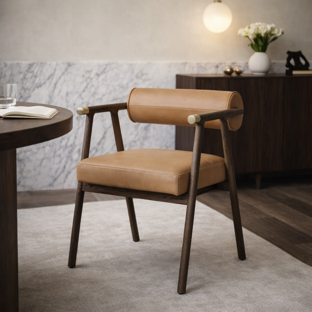 Brown Leather Dining Armchair by Splendido Sova Dining Chair, alternate view 2