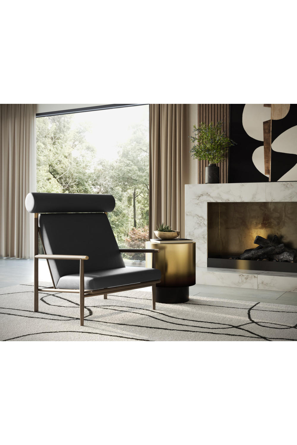 Oak Framed Leather Lounge Chair by Splendido Biko Accent Chair, alternate view 11