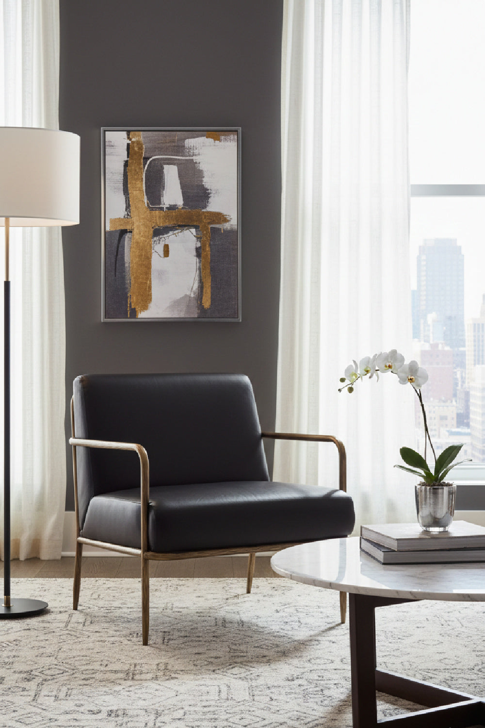 Hammered Brass Leather Lounge Chair by Splendido Lathan Accent Chair, alternate view 14