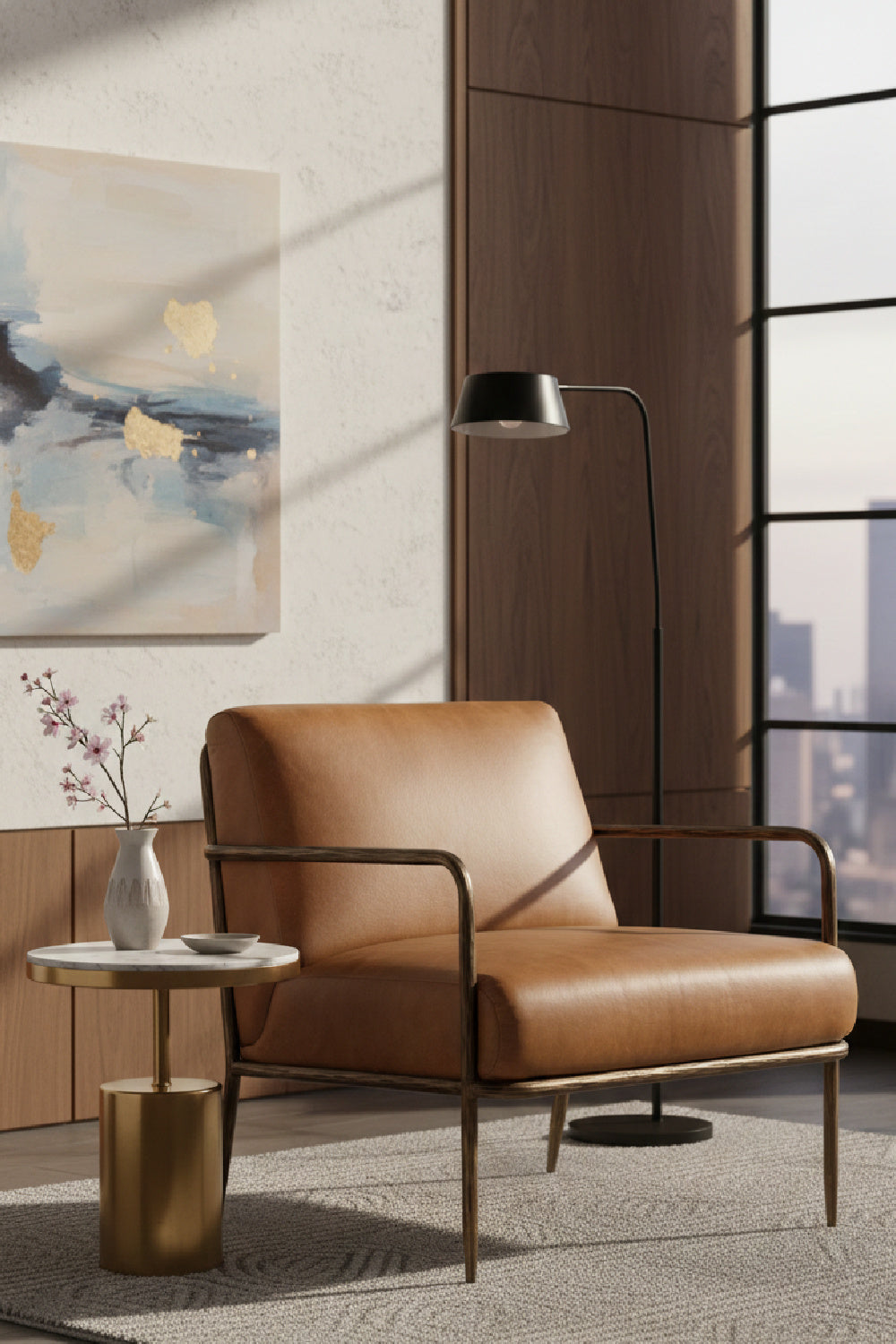 Hammered Brass Leather Lounge Chair by Splendido Lathan Accent Chair, alternate view 2