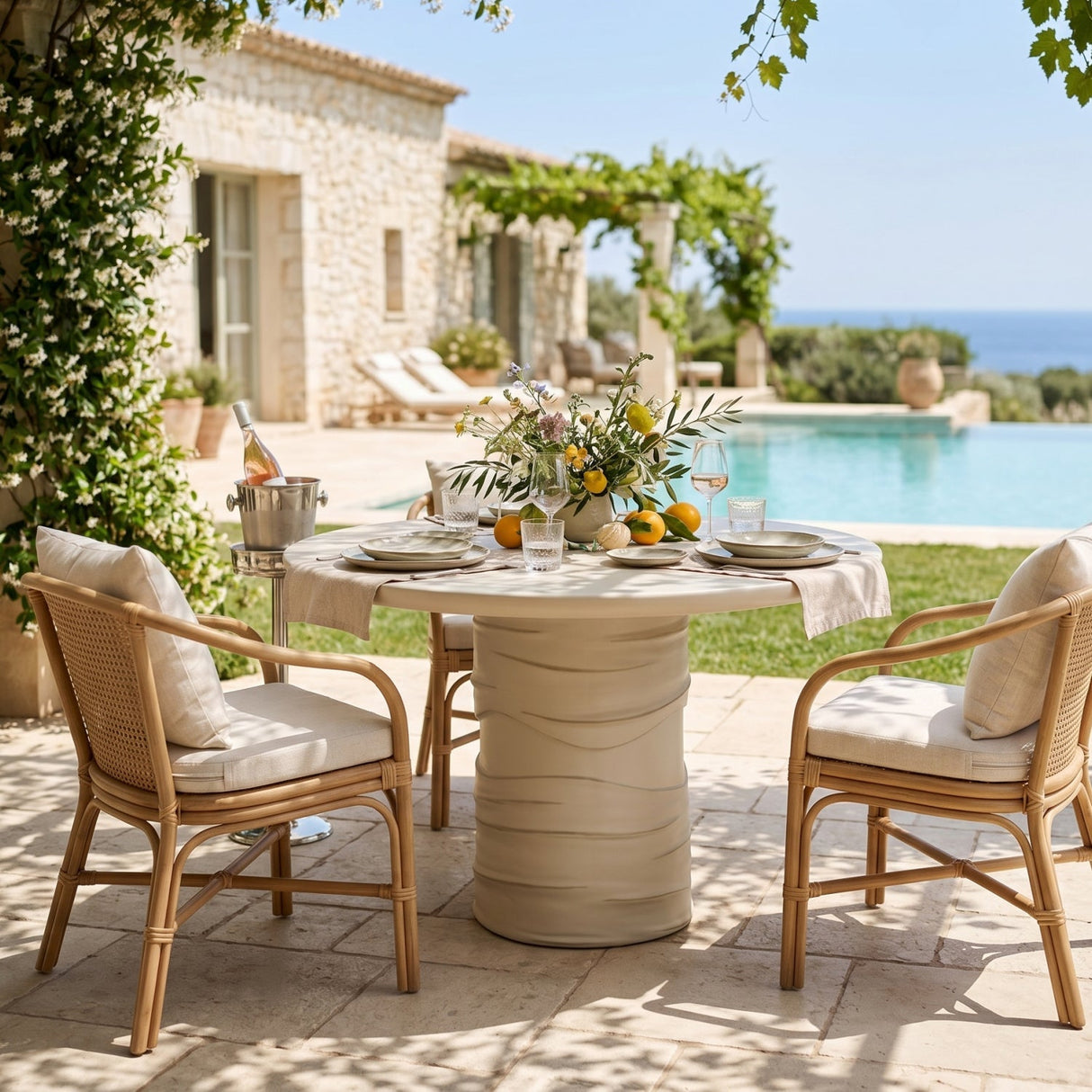 Cream Round Indoor/Outdoor Dining Table by Splendido Alanya, alternate view 2