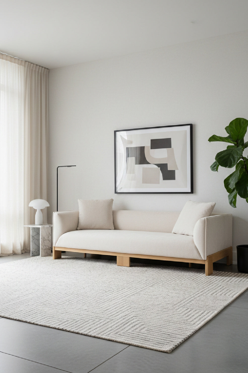 Oak Base White Upholstered Sofa by Splendido Anwa, alternate view 2