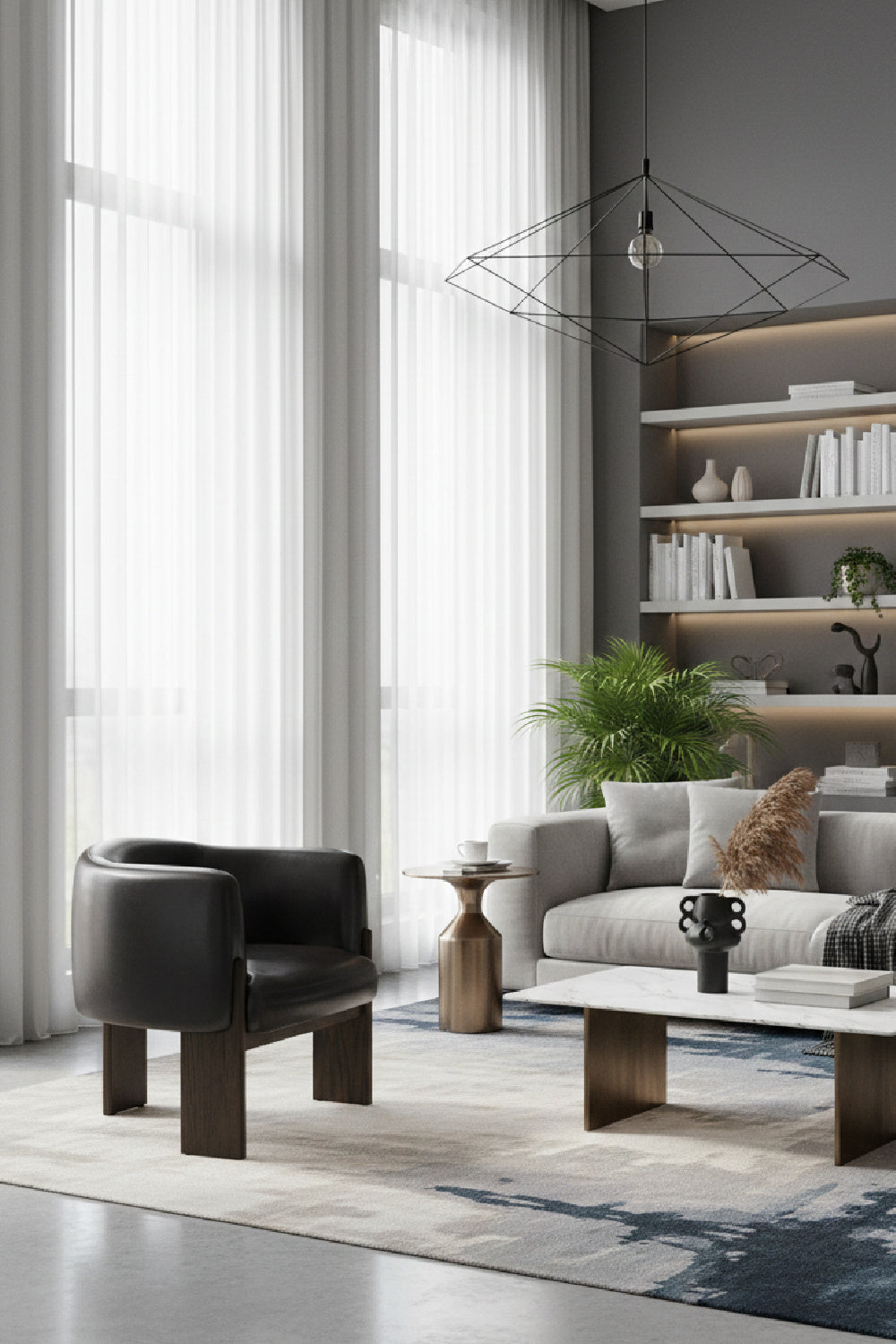 Modern European furniture - Black Leather Curved Lounge Chair - www.oroa.com