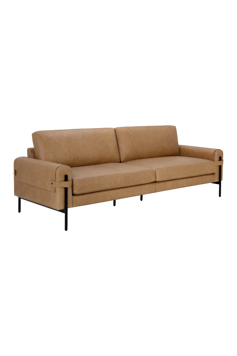 Brown Leather Strapped Sofa by Splendido Camus