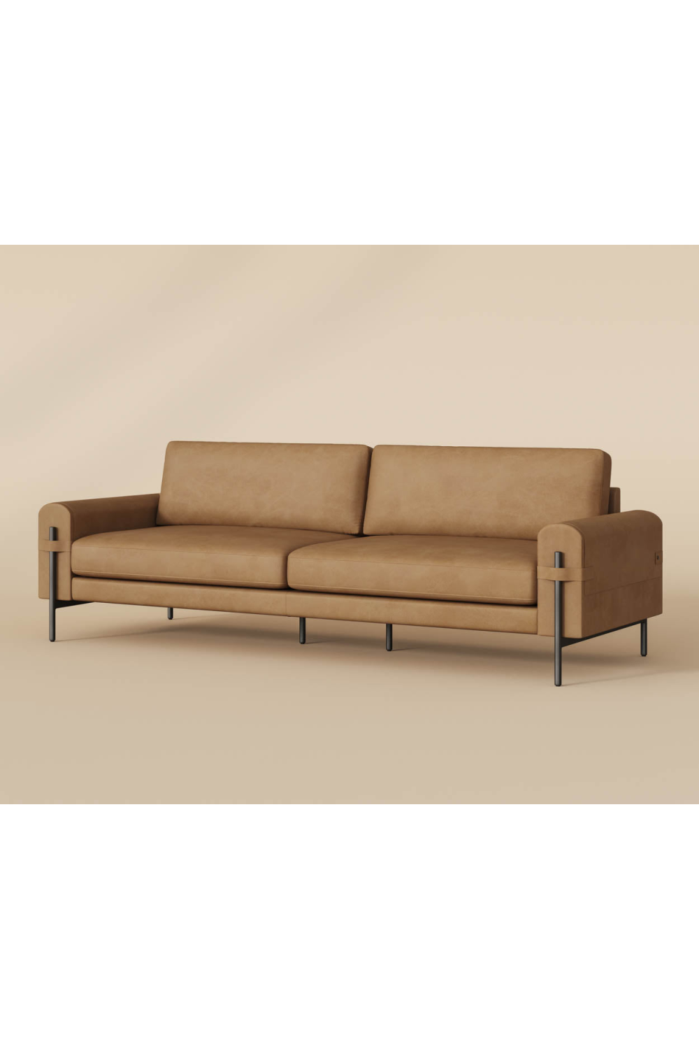 Brown Leather Strapped Sofa by Splendido Camus, alternate view 9